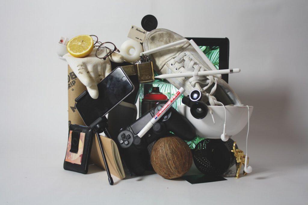 a jumble of clutter household items