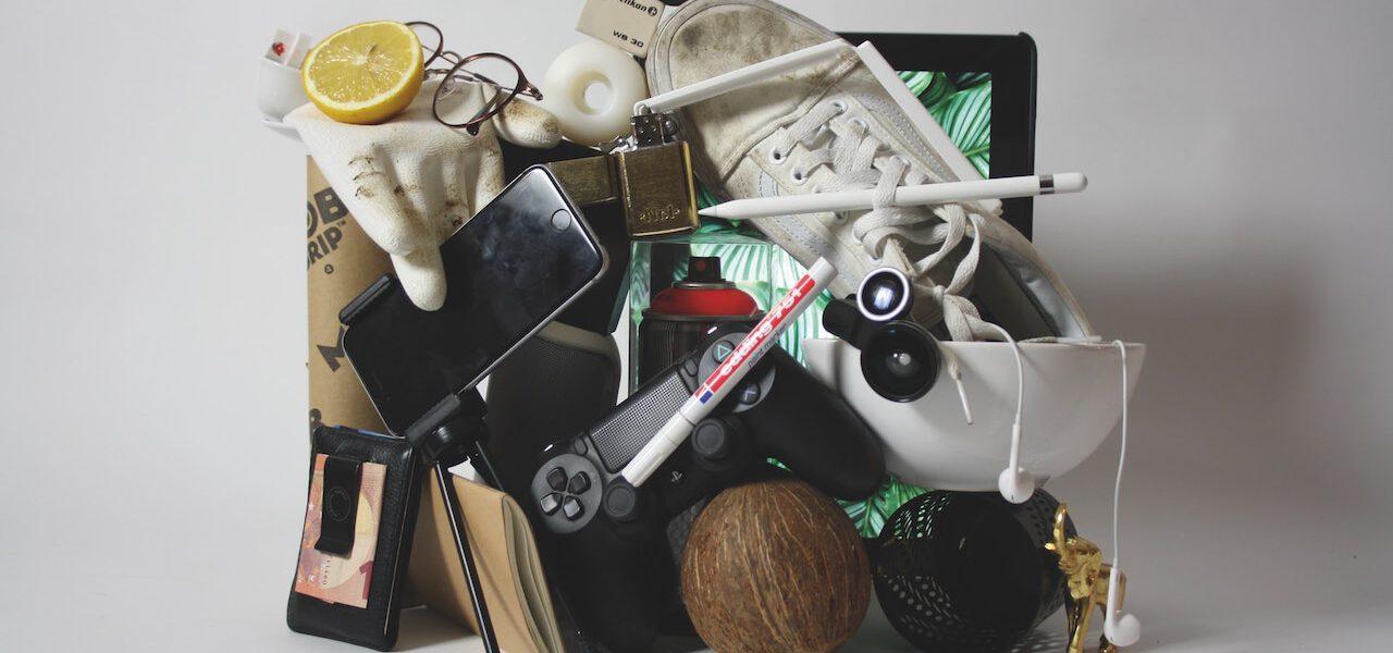 a jumble of clutter household items