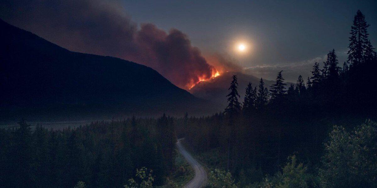 wildfire on a mountainside at night